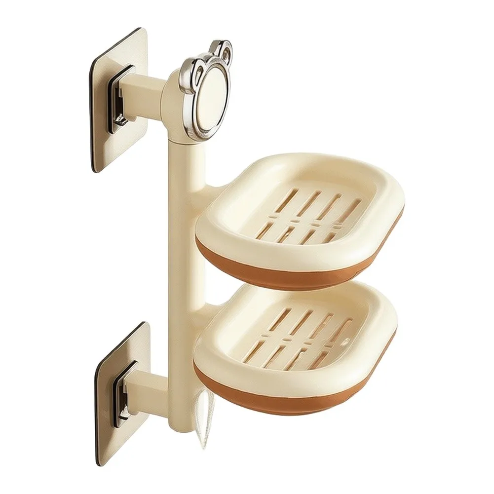 Wall Mount Cream Soap Dish with Double Layer Structure and Water Resistant Drainage for Bathroom Kitchen 14x9.5x21cm PP