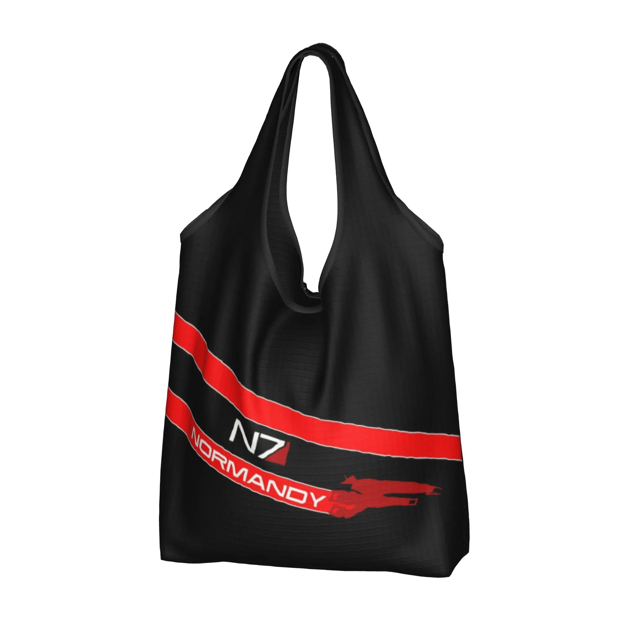 Custom Normandy Video Game  N7 Shopping Bags  Portable Big Capacity Groceries Mass Effect Alliance Military Tote Shopper Bags
