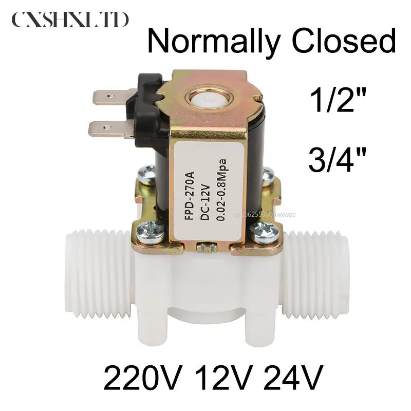 

AC 220V DC 12V 24V 1/2" 3/4" Plastic Electric Normally Closed Solenoid Valve Magnetic Water Air Pressure Controller Switch