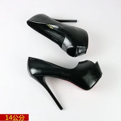 14 Cm Thin Heels Model Catwalk Super High-Heel Fish Mouth Single Shoes Sexy Wild Womens Shoes Temperament High Heels Party Pumps