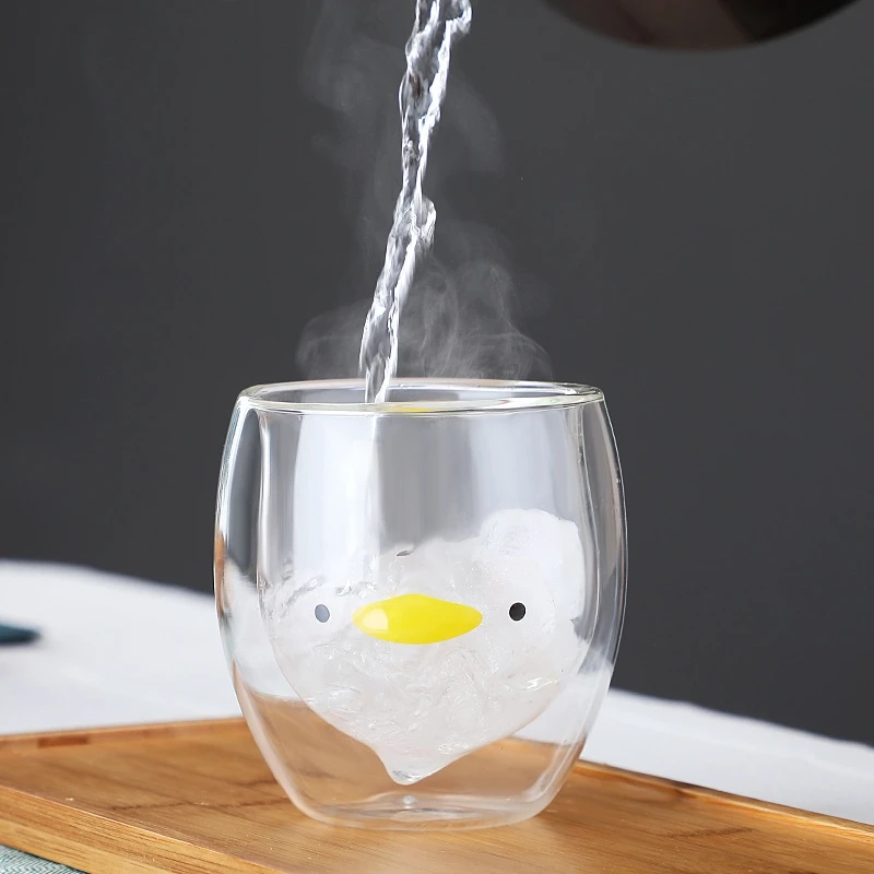 250ml Creative Cute Bear Double-layer Coffee Mug Double Glass Animal Milk Glass Lady Cute Cat Duck DogChristmas Gift Bar Tool