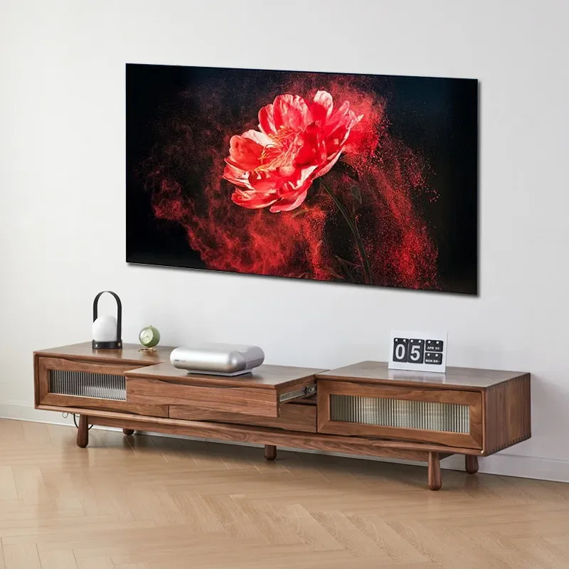 Black Walnut Solid Wood Smart TV Stand Nordic Telescopic Media Console Short Floor Cabinet for Projector Audio Visual Setup