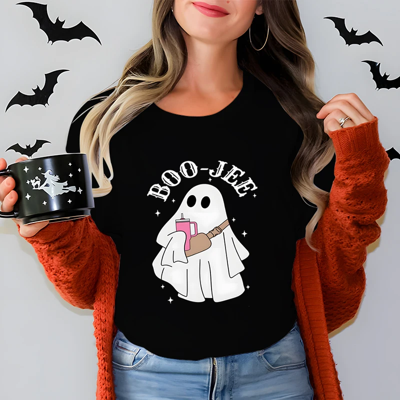 Woman T-shirts Halloween Cute Ghost Boo Graphic T Shirts Women Cartoon Cute Ghost Designs Halloween Gifts Short Sleeve T-shirt