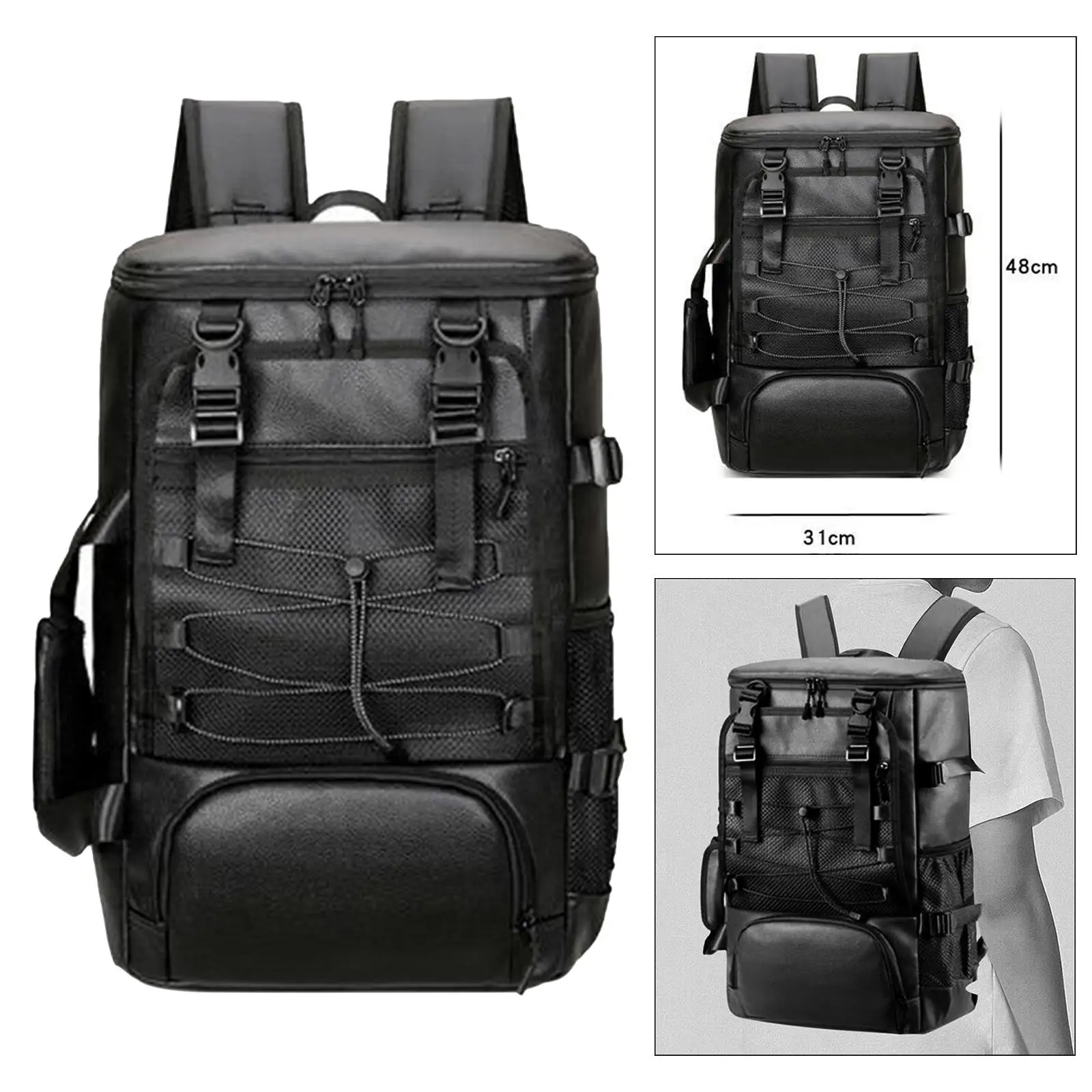 Skateboard Backpack Pouch PU Leather for Men Multifunctional Laptop Backpack