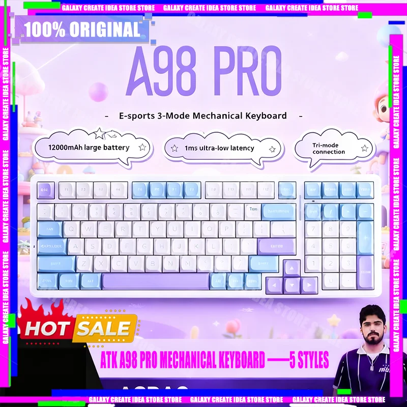 

New Atk A98 Pro Mechanical Keyboard Wireless Three Mode Hot Swap Gasket Gaming Keyboard Ergonomics Custom Keyboard Esports Gift
