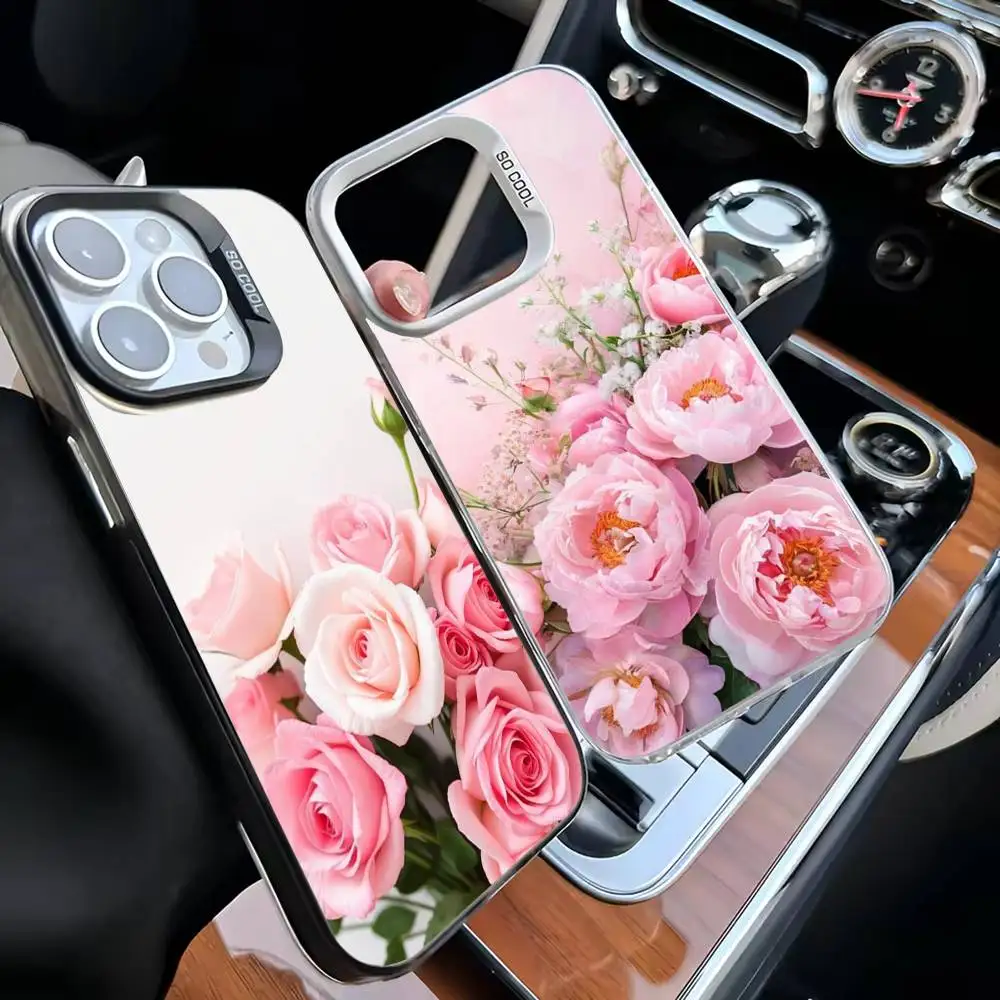 

Pink Flower Tulip Peony Phone Case For iPhone 16,15,14,13,12,11,Mini,Pro,MAX White Matte Shockproof Cover