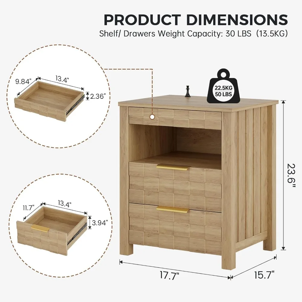 Gun Nightstand with Charging Station, Natural Lockable Hidden Drawer