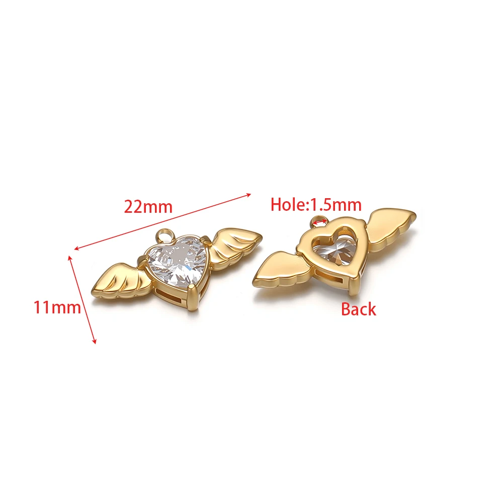 4 Stück Edelstahl-Zirkon-Anhänger, Flügel- und Herz-Charms für DIY-Mädchen-Schmuck, Halskettenherstellung, Damen-Ohrringe, Armband-Accessoires – Detail 2
