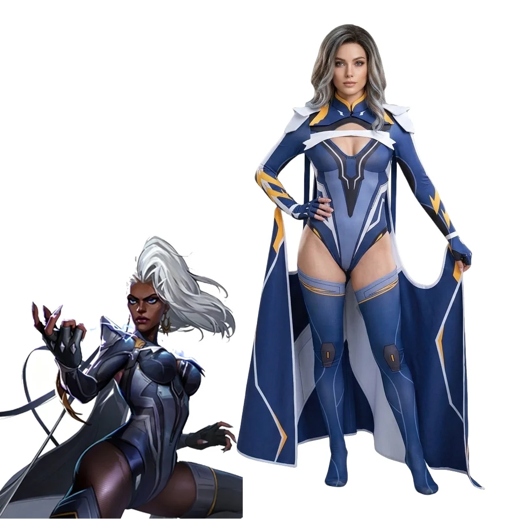 

Game Rivals Storm Ororo Munroe Cosplay Costume Sexy Bodysuit With Cape Full Set Women Halloween Carnival Party Superhero Set