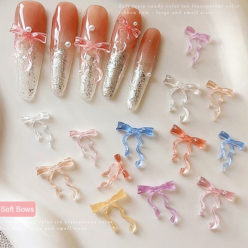 30PCS Mixed Colors Soft 3D Acrylic Nail Art Ribbon bow Tie Accessories Charms Parts For Manicure Nails Decoration Supplies Tool