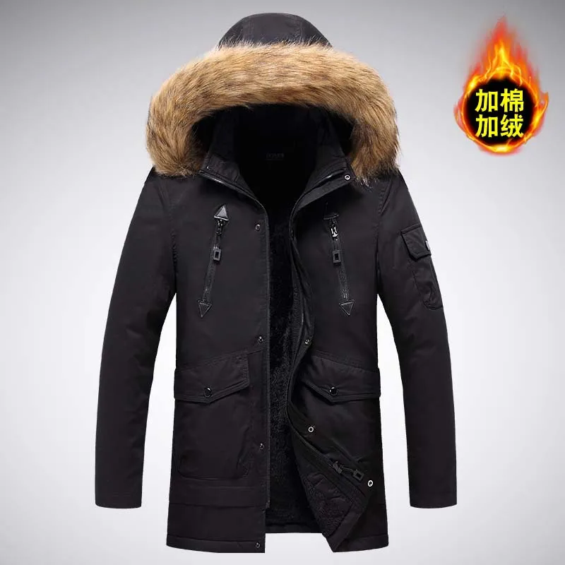 Men's Winter Cotton-Padded Jacket Thickened Oversized Hooded Mid-Length Casual Washable for Middle-Aged And Young