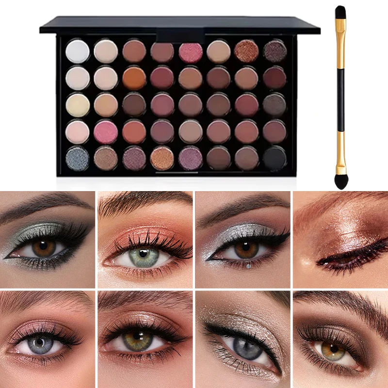 브러시가 포함된 40색 아이섀도 팔레트 - 쉬머 & 매트 색조, 어스 톤 & 부드러운 색조, 자연스러운 전문 메이크업 키트