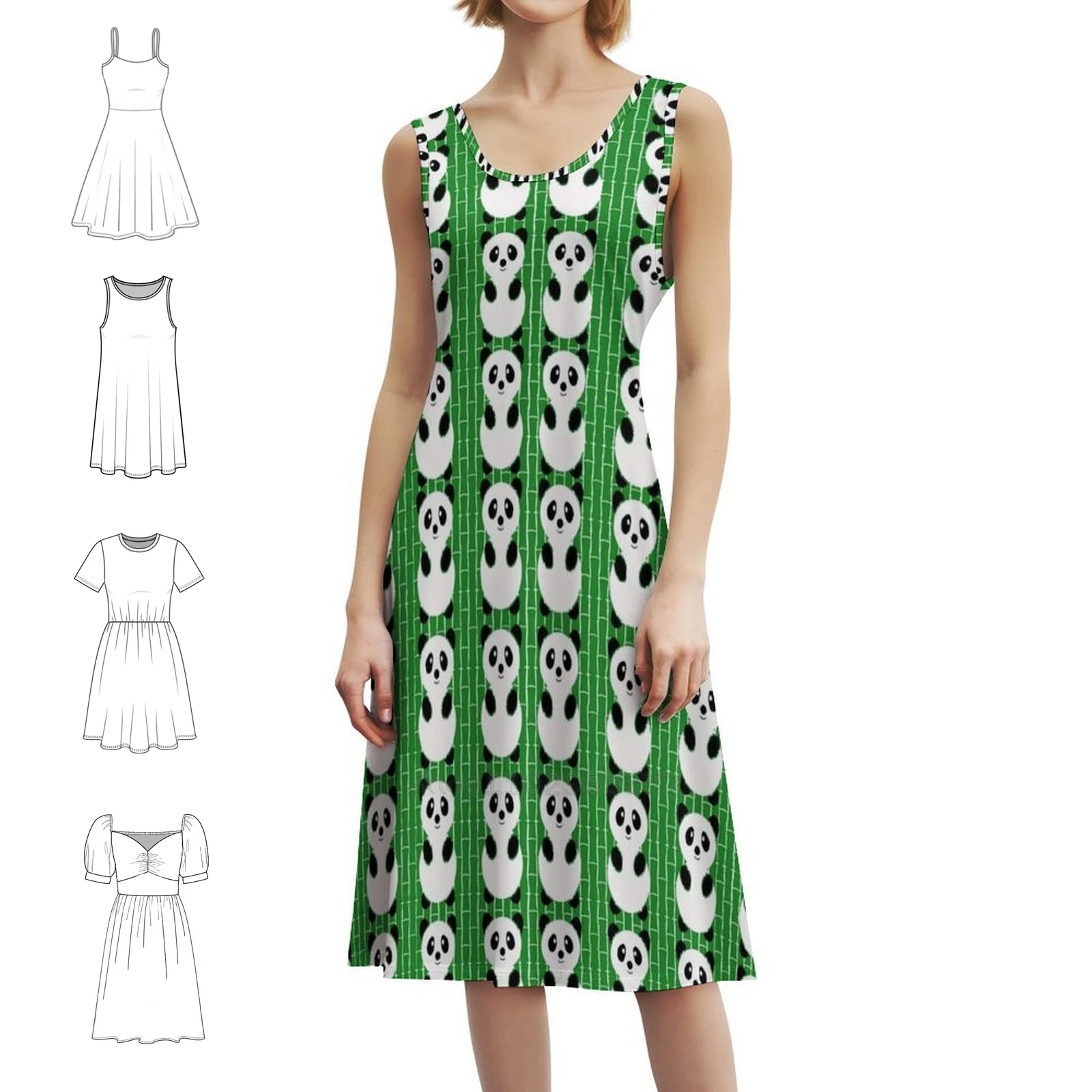 Panda Pattern Boho Chic Dress Elegant Fashion Beach Wedding Party Gown Panda Pattern Panda Pattern Cute Panda Female Clothing