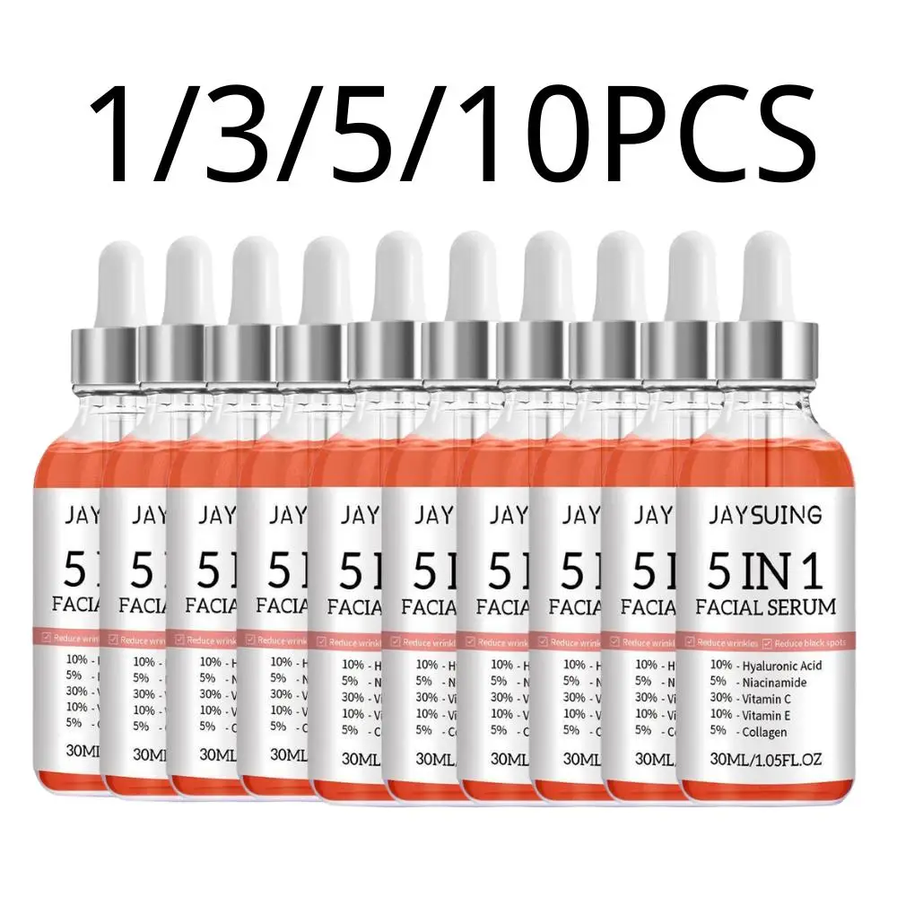 1/3/5/10Pcs 5 In 1 Face Serum Hyaluronic Acid Moisturizing Rejuvenation Vitamin C Niacinamide Essence Brightening Skin Care