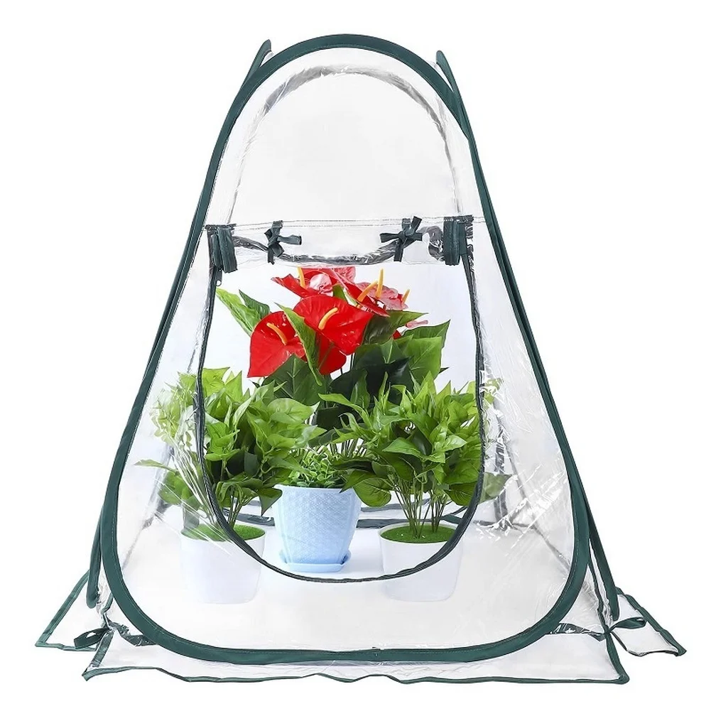 Portable Plant Enclosure with Transparent PVC Cover Zippered Steel Hoop Frame and Weatherproof Plant Growth Support
