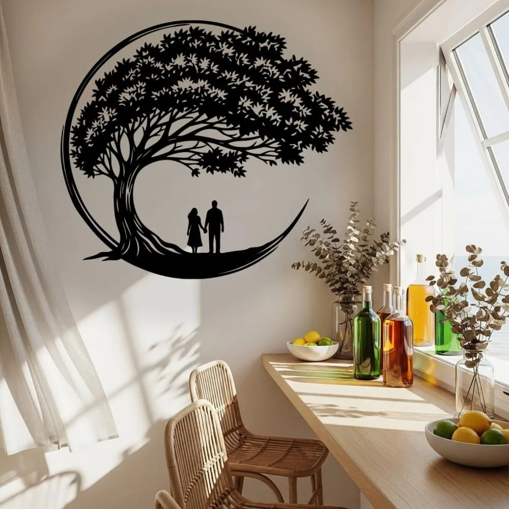 CIFBUY Tree of Life Couple Metal Tin Sign,Romantic Tree Wall Art,Oversized Above Bed Decor,Hanging Ornament for Bedroom