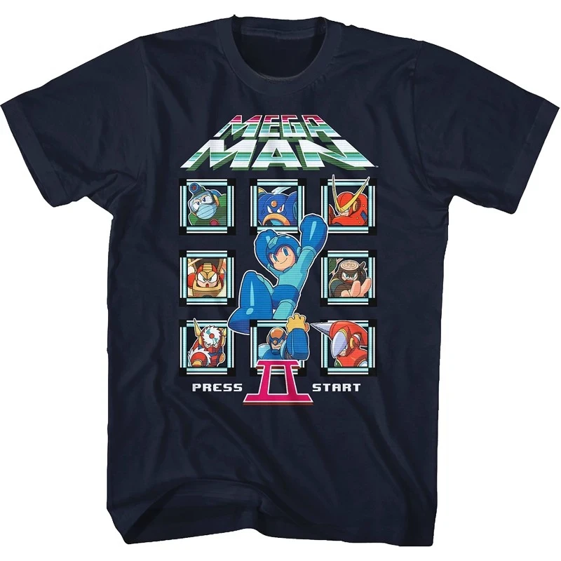 Mega Man 2 Stage Select Press Start Classic Game Graphic T-Shirt Cotton Men Women Streetwear Tee