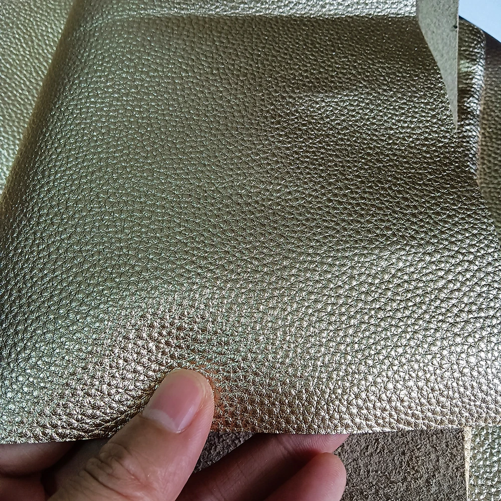 Litchi Textured Cowhide Lychee Top Layer Cow Leather, Solid Leather Bag, Sofa Fabric, Handmade DIY, Golden Color