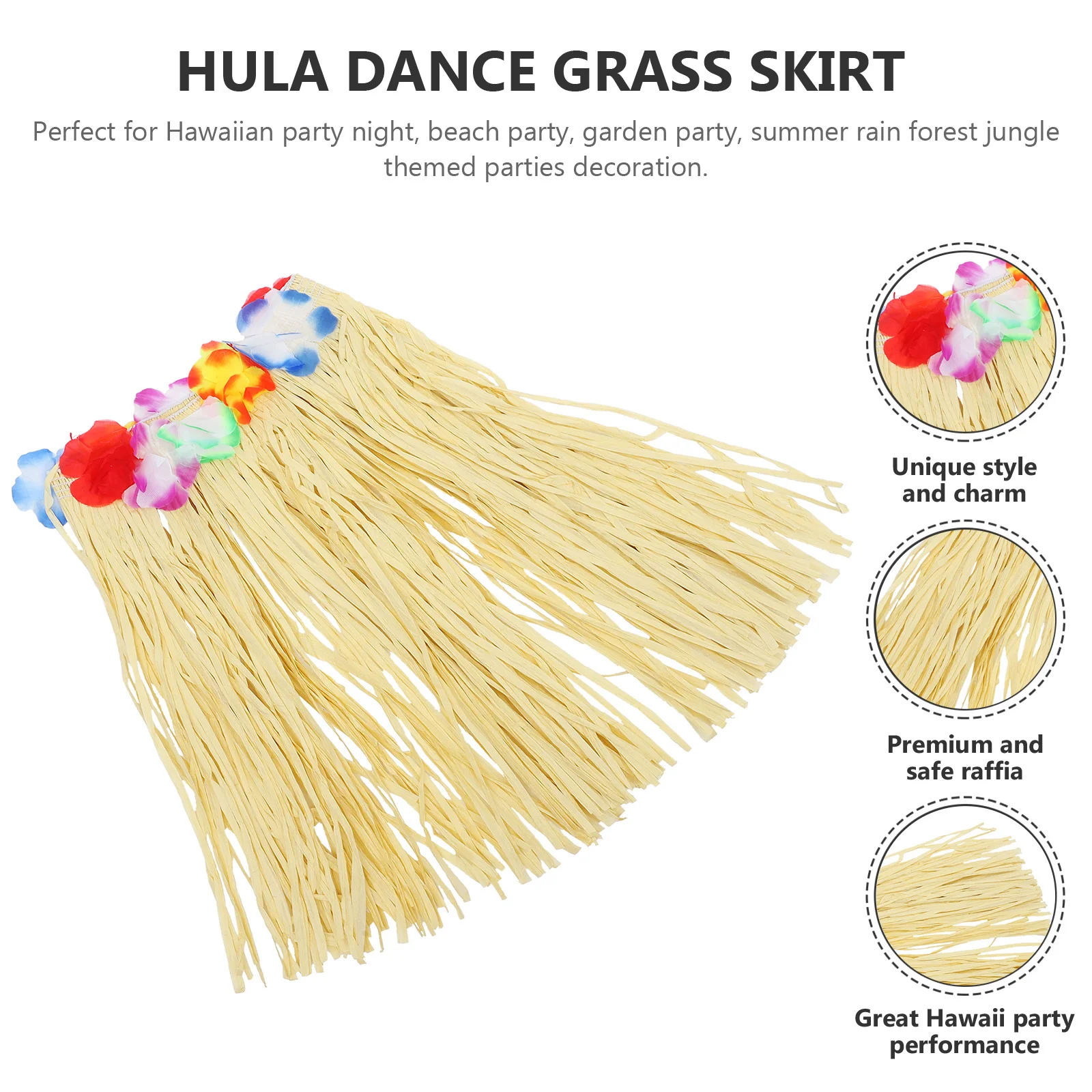 

Hula Grass Skirt Premium Raffia Hawaiian Dance Costume Adjustable Elastic Waist For Adult Festival Party Performance Decor