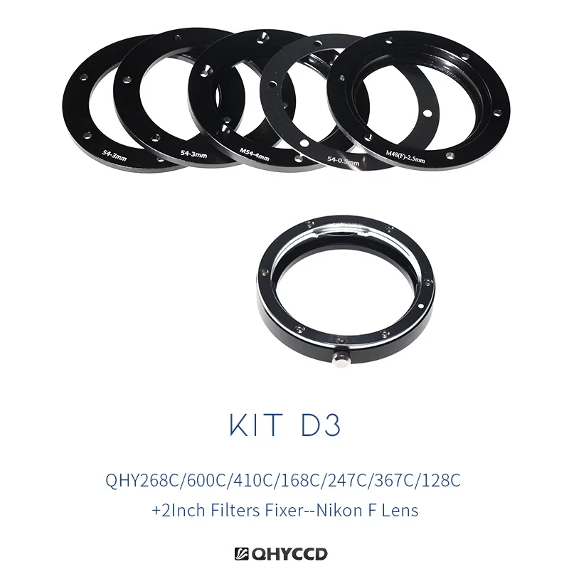 

Qhyccd Adapter Kit D3 Nikon F Lens For QHY268C/600C/410C/168C/247C/367C/128C 2Inch Filter Fixer