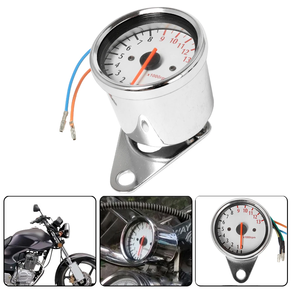 Retro Motorcycle Tachometer 0-13000 Tach RPM Gauge Rev Counter LED Screen DC12V Universal Metal Speedometer Tachometer Gauge