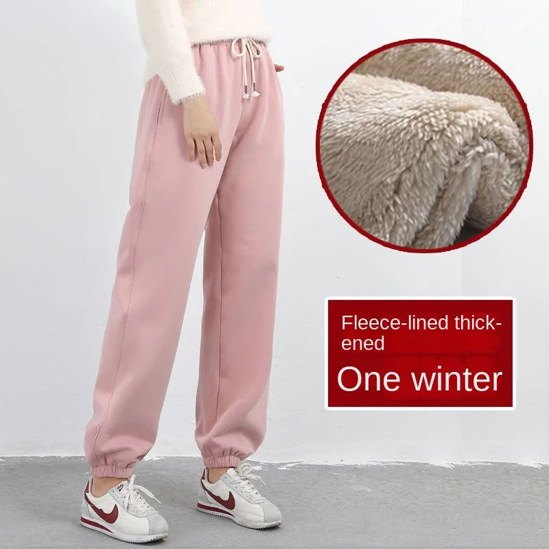 New Women's Pants Winter Casual Gym Sweatpants Warm Fleece Trousers Female Workout Lamb Wool Thick Sports Pants for Women