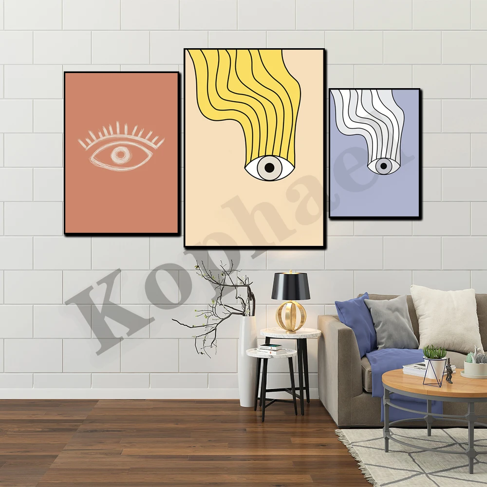 أصفر أسود أزرق عين الشر خط الفن انتقائي قماش اللوحة الديكور