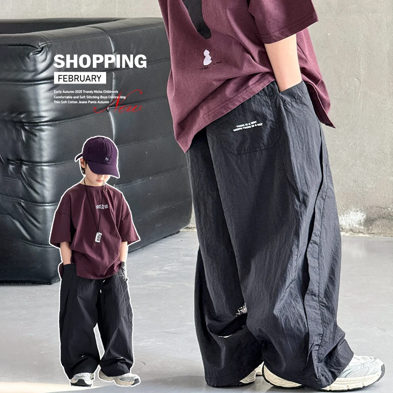 

Boys Summer Thin Pants High Waist Straight Leg Anti-Mosquito Sports Casual Wear Comfortable Cotton Blend Youth Faion
