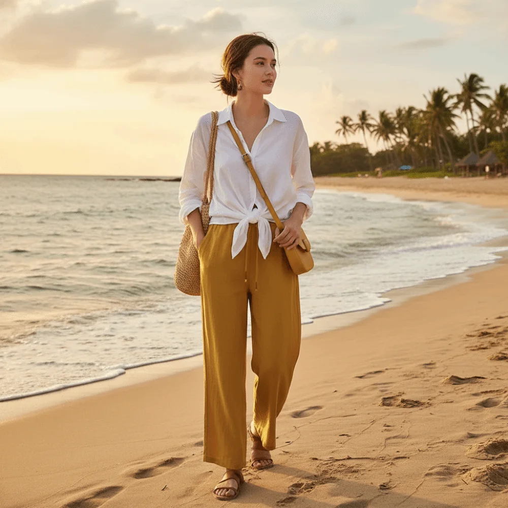 Female Retro Style Wide Leg Pants High Waist Straight Leg Cotton Linen Pants Summer Loose Loose Pants Vacation