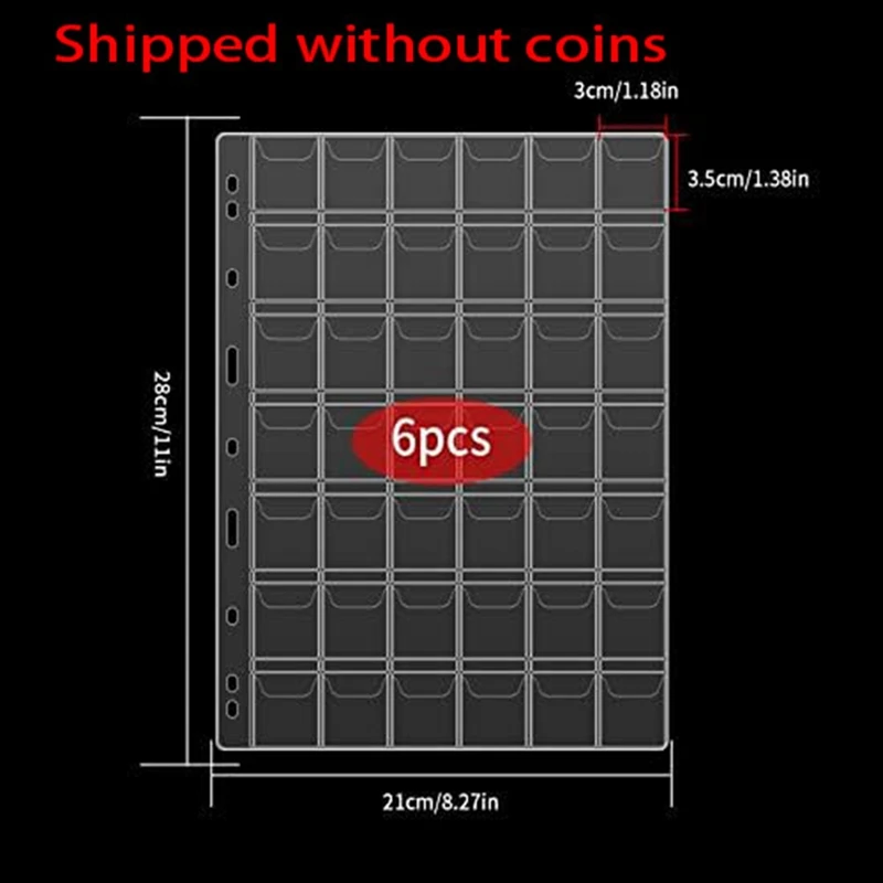 صفحات جامعي شفافة لختم فاتورة الدولار ، 6 أوراق ، 42-جيوب لكل ورقة ، 252 جيوب في المجموع