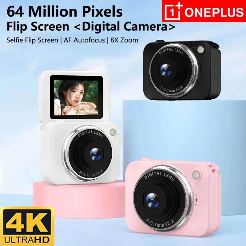 Cámara Digital OnePlus 4K con Diseño Plegable, 6400W Píxeles CCD, Compacta y Portátil, para Selfies, con Fotos HD, para Principiantes, Regalos 2026, Nueva