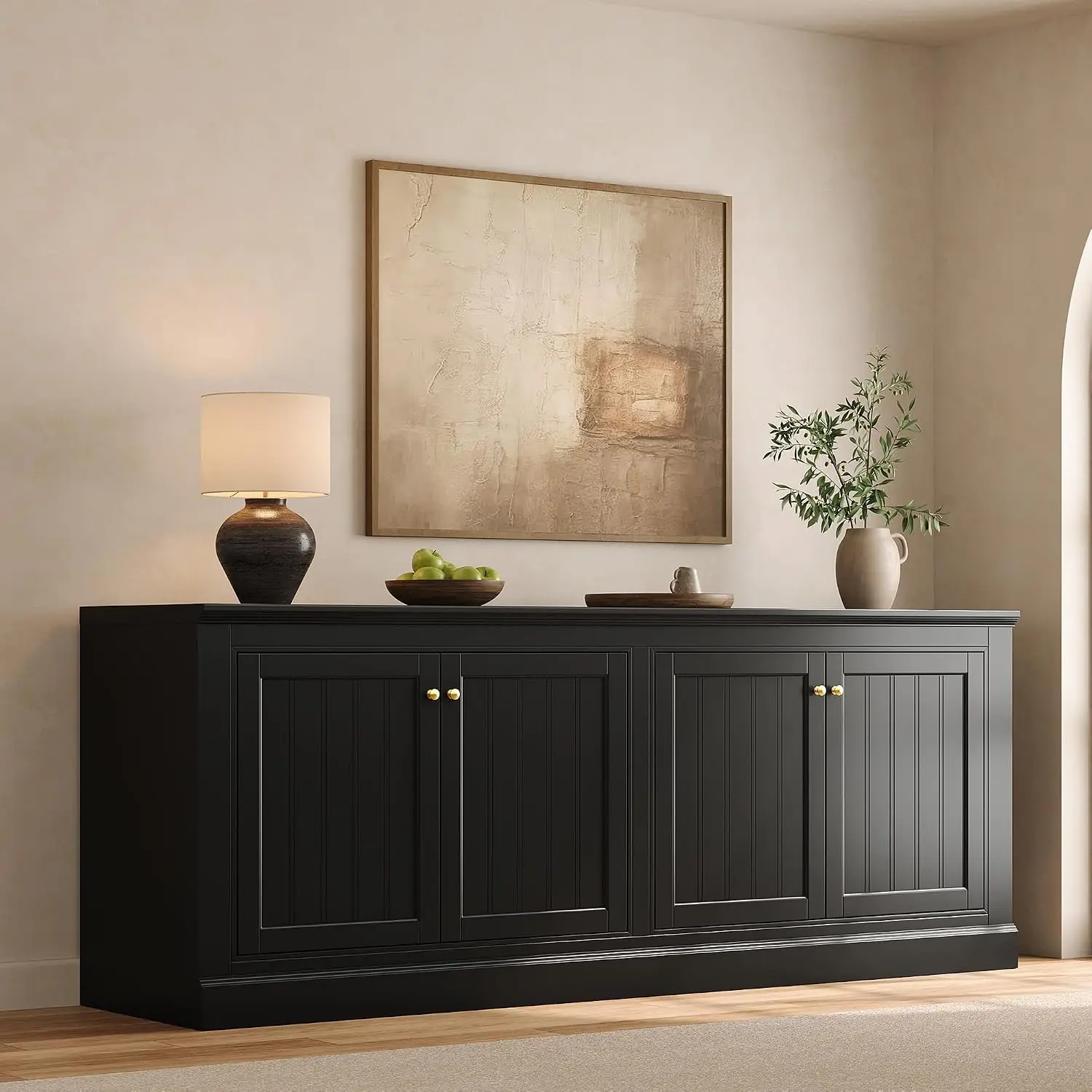 Modern Sideboard Buffet Cabinet With Vertical Grooved Doors 72