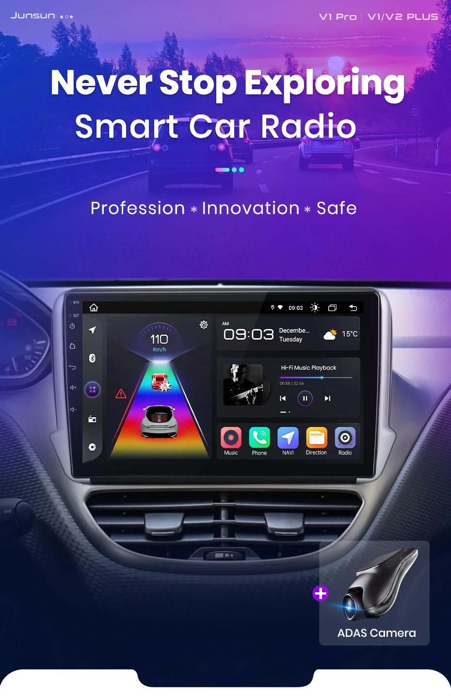 Junsun Wireless Carplay Android Auto Autoradio für Peugeot 2008 208 2012-2018 GPS Multimedia 2 Din – Detail 3