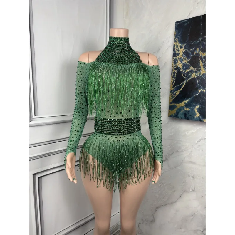 أداء تنورة قصيرة تول القلائد حجر الراين شرابات التنانير الصغيرة الإناث المغني المرحلة Bodvsuit أزياء مسرحية الرقص