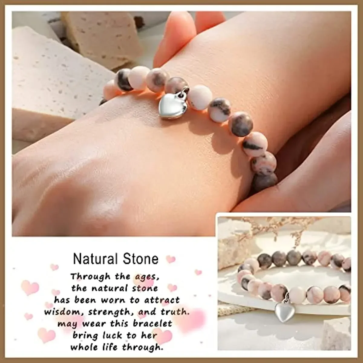 Natural Stone Heart Bracelet Christmas Birthday Gifts for Mom/Bonus Mom/Mother in Law/Boyfriends Mom