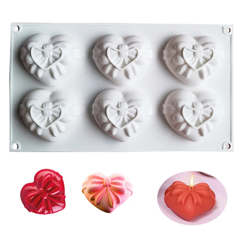 ベーキング用ハート型シリコン型、蝶結び、愛、ムース、ケーキ、角氷トレイ、キャンドル、石鹸作り、ワックス溶解、キッチンアクセサリー、消耗品