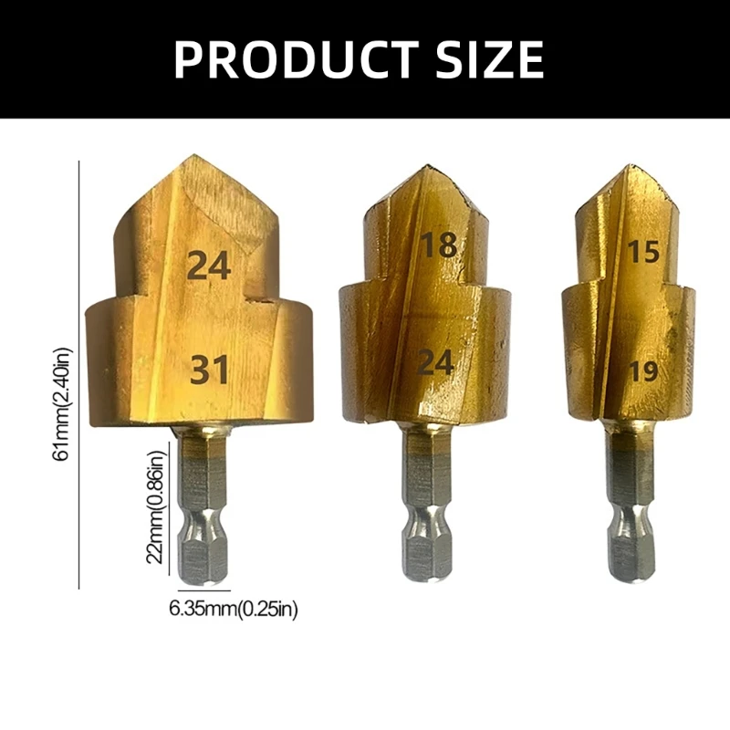 3 Mũi khoan mở rộng ống nước Mũi khoan hình lục giác 6,35mm Bước mũi khoan