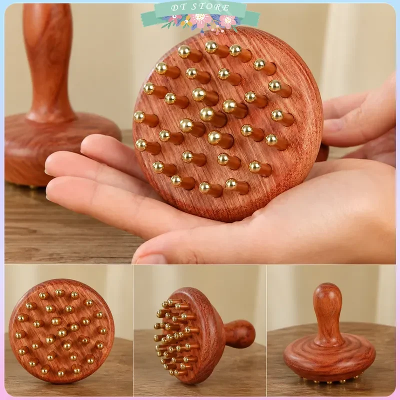 Sandalwood Massage Comb Finger Ring Meridian Scalp Massager Anti Static Wooden Brush Guasha Tool Full Body Head Care