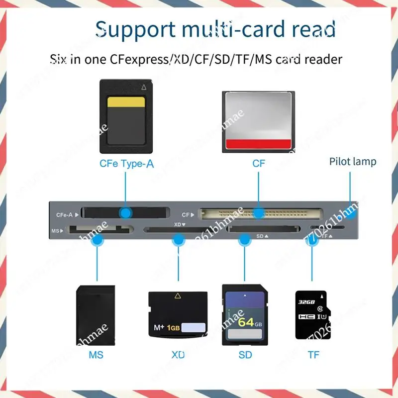 

-A21Z New 6-In-1 Cfexpress Type A Card Reader USB3.2 Multi-Card Simultaneous Reading 10Gbps SD/TF/CF/XD/MS/Cfe-A Card Reader