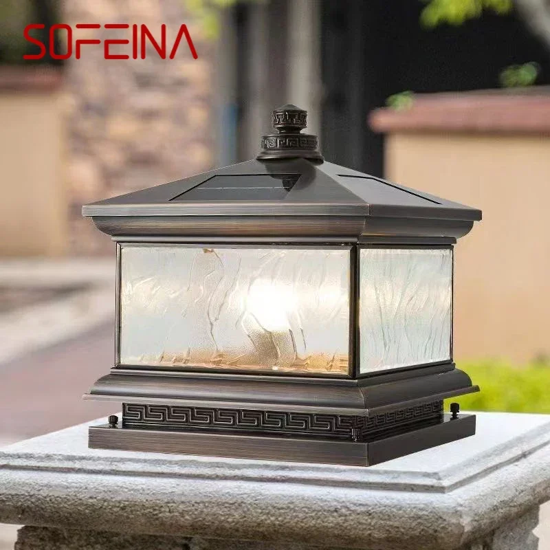 

SOFEINA Outdoor Solar Post Lamp Vintage Creative Chinese Brass Pillar Light LED Waterproof IP65 for Home Villa Courtyard