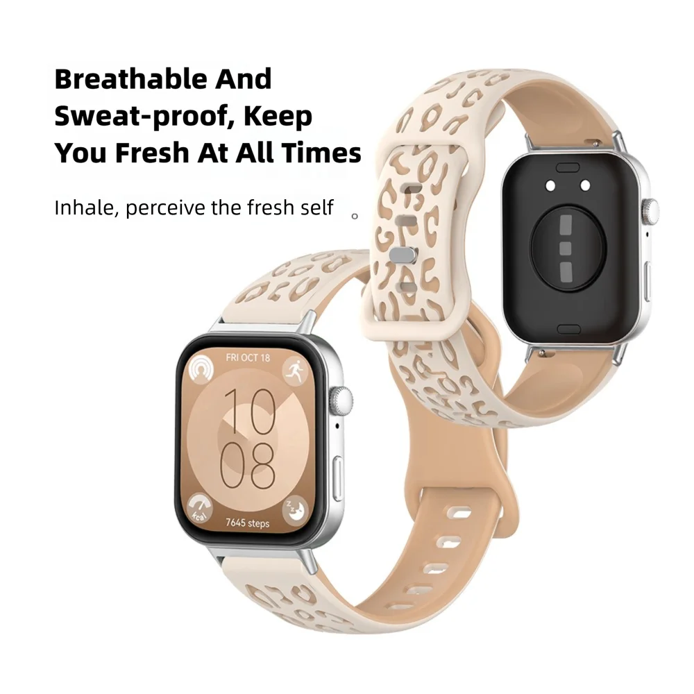 Браслет с леопардовым принтом для часов Huawei Fit 3, быстросъемный моющийся силиконовый сменный регулируемый ремешок для умных часов унисекс