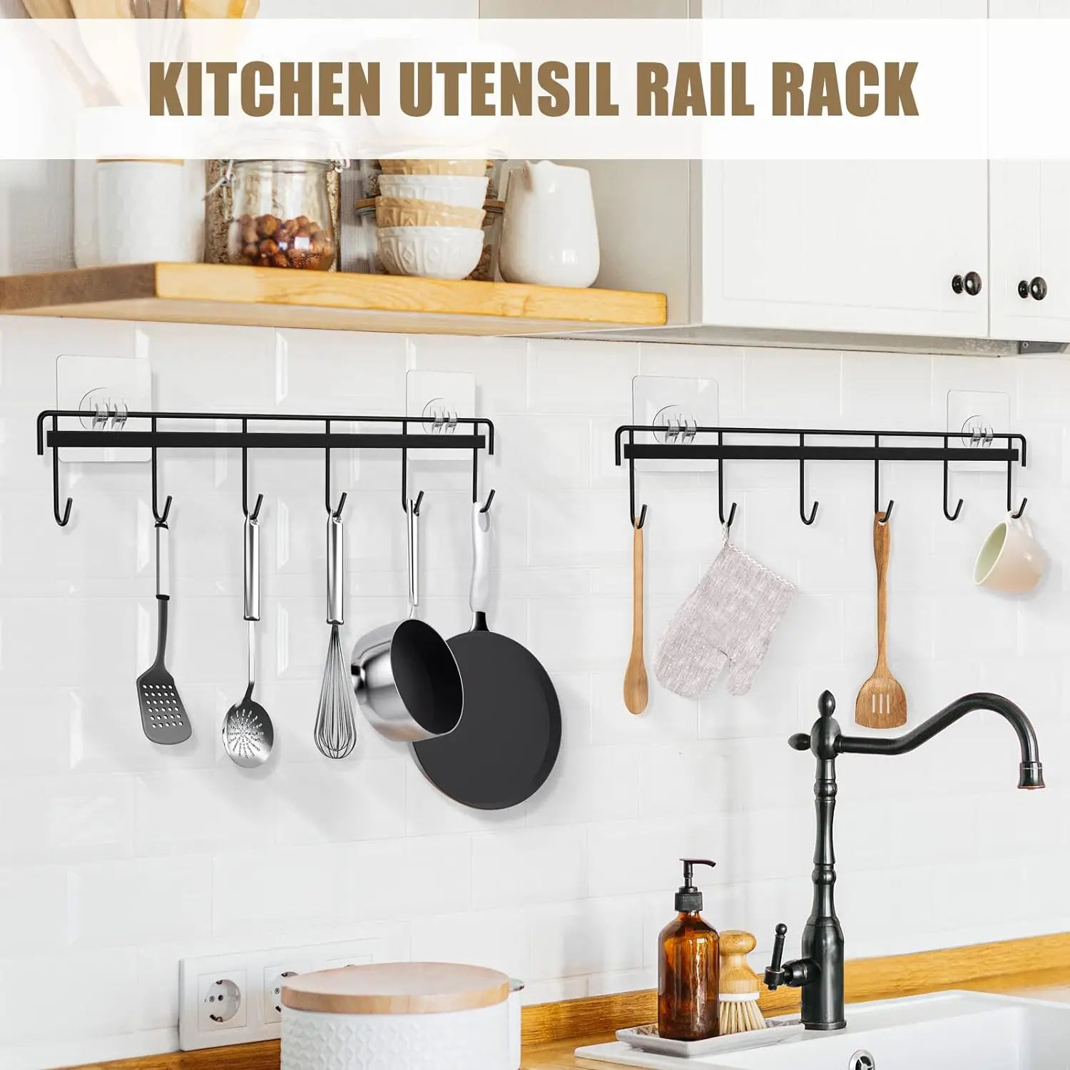 Kitchen Utensil Rack Storage Wall Mount Adhesive Kitchen Utensil Hanger Holder Space Saving Kitchen Organization Wall Hooks