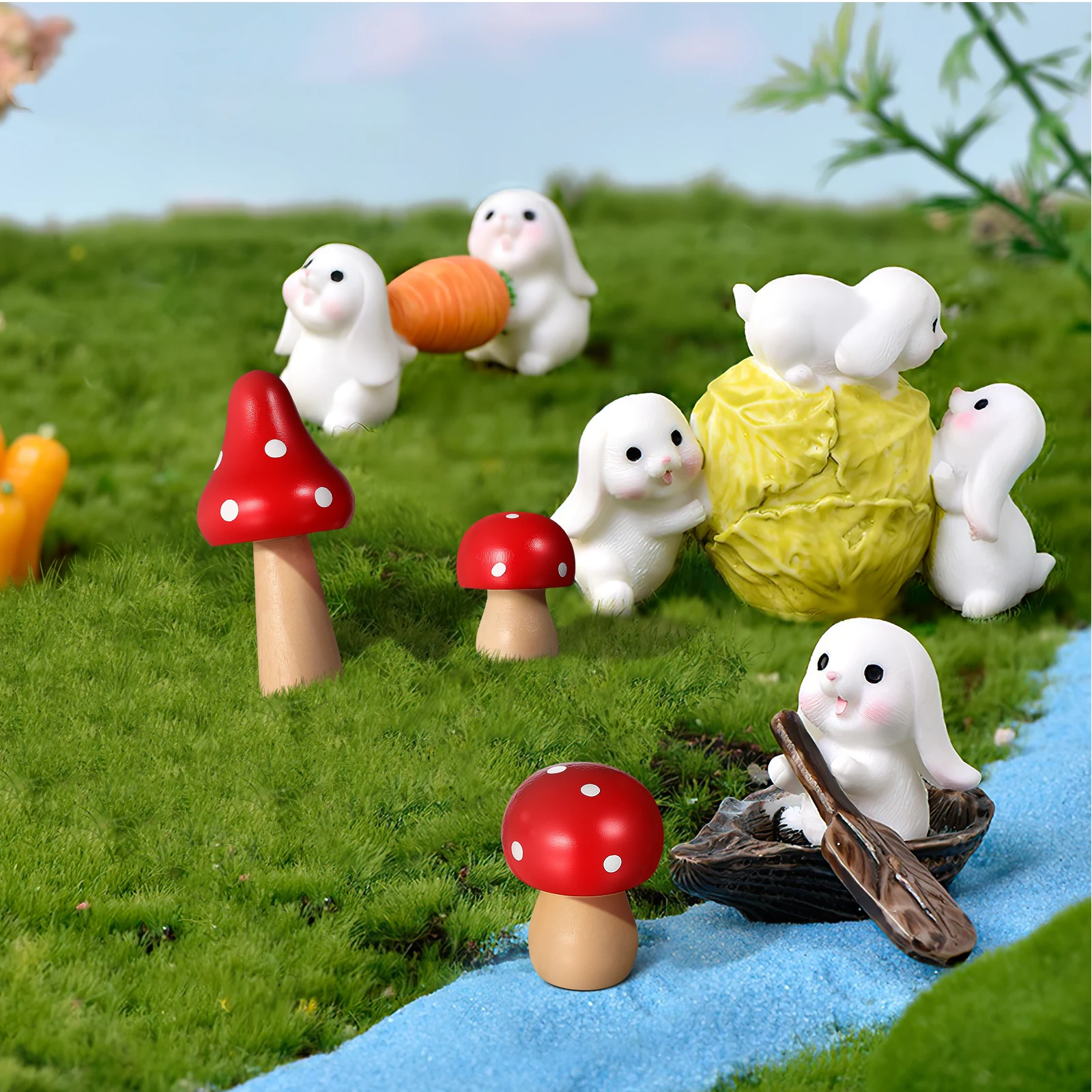 3 pcs Wooden Mushroom Ornament Mini Fairy Garden Decor Desktop Sculpture For Home Office Cafe Landscape Supplies Red