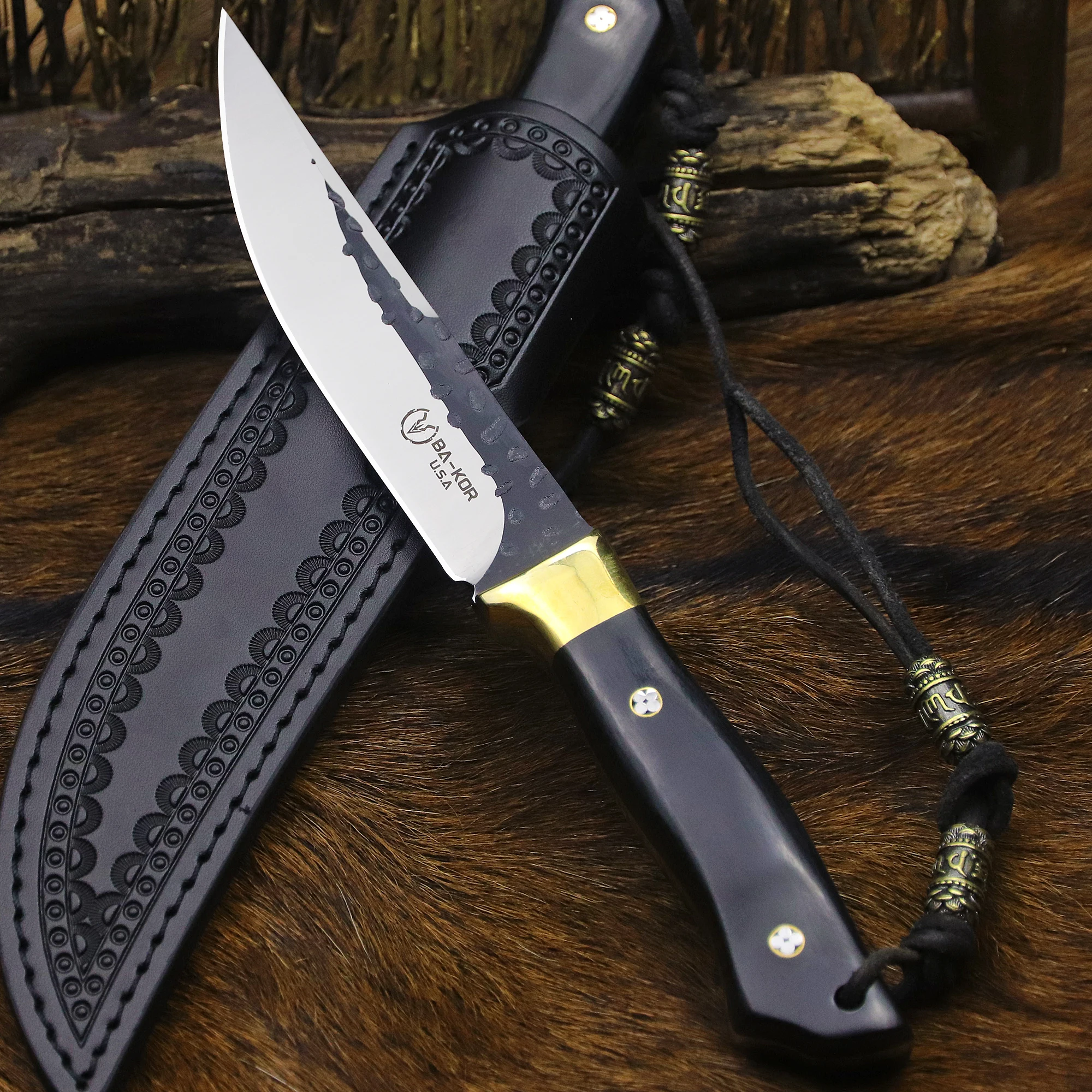 BA-KOR Germany 9CR18MOV high-end outdoor hunting straight knife, Ebony jungle survival knife + knife sheath, camping knife