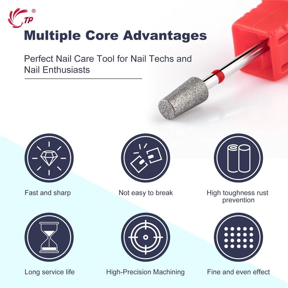 TP 2 pezzi punta da trapano per unghie diamantata fresa rotativa cuticola pulita frese per manicure accessori per trapano frese per strumenti di bellezza delle unghie