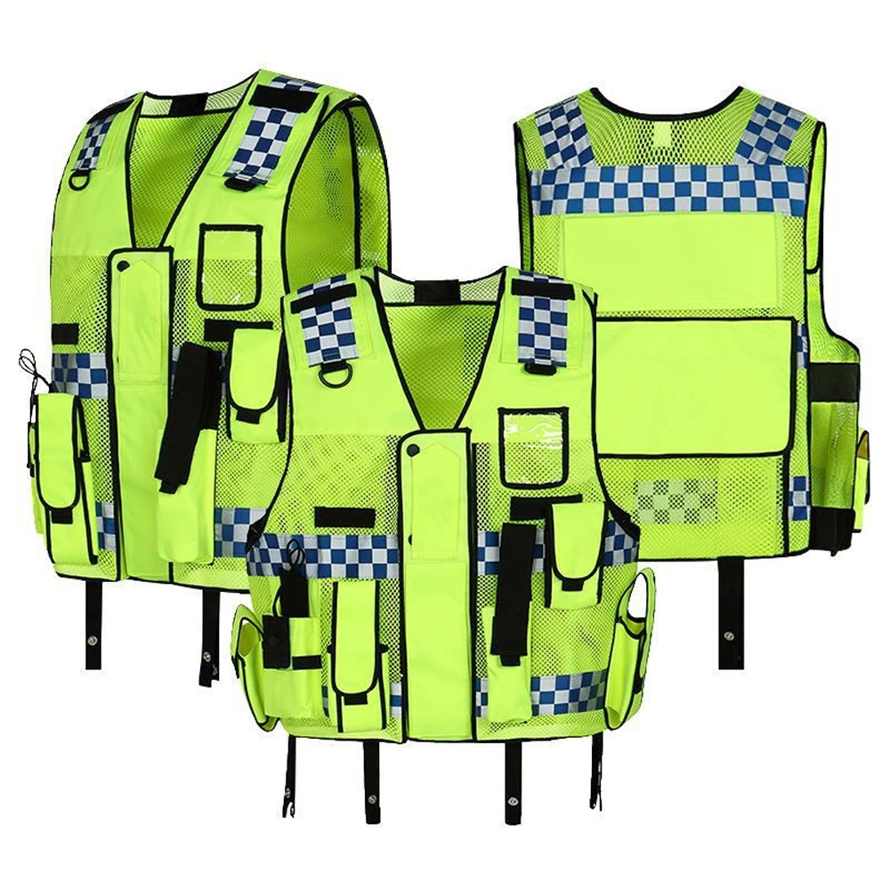 Hi Vis Work Vest Construction Worker Traffic Police Multi-Pocket Safety Clothing Hi Vis Workwear