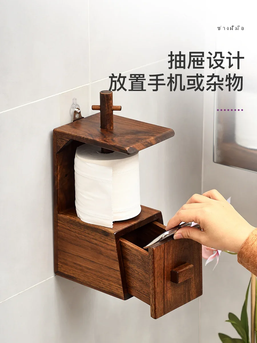 Solid wood retro bathroom creative wall hanging roll paper rack wooden toilet carton kitchen tissue rack rack