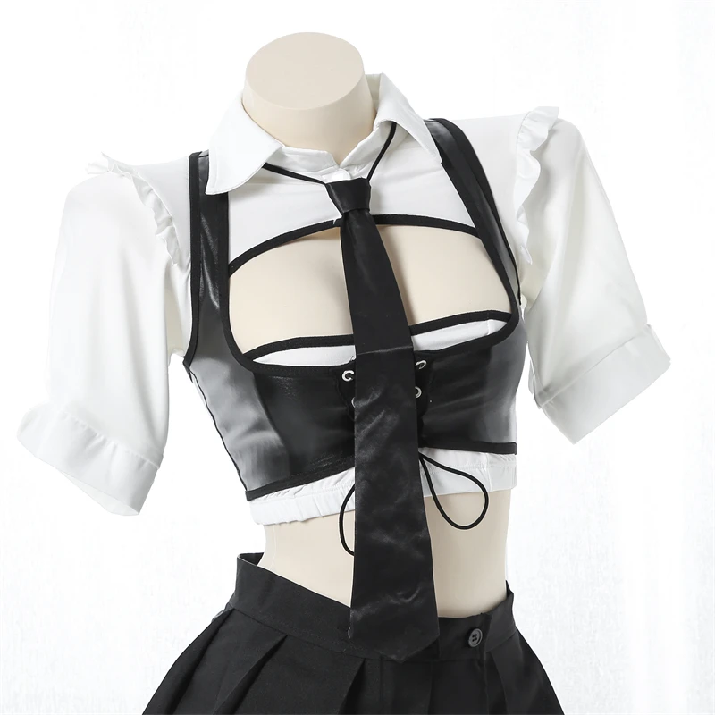 Anime Women Instructor Uniform Tie Hollow Blouse Cute Student Shirt Mini Skirt Suit Sweet Girl Policewomen Costume Cosplay