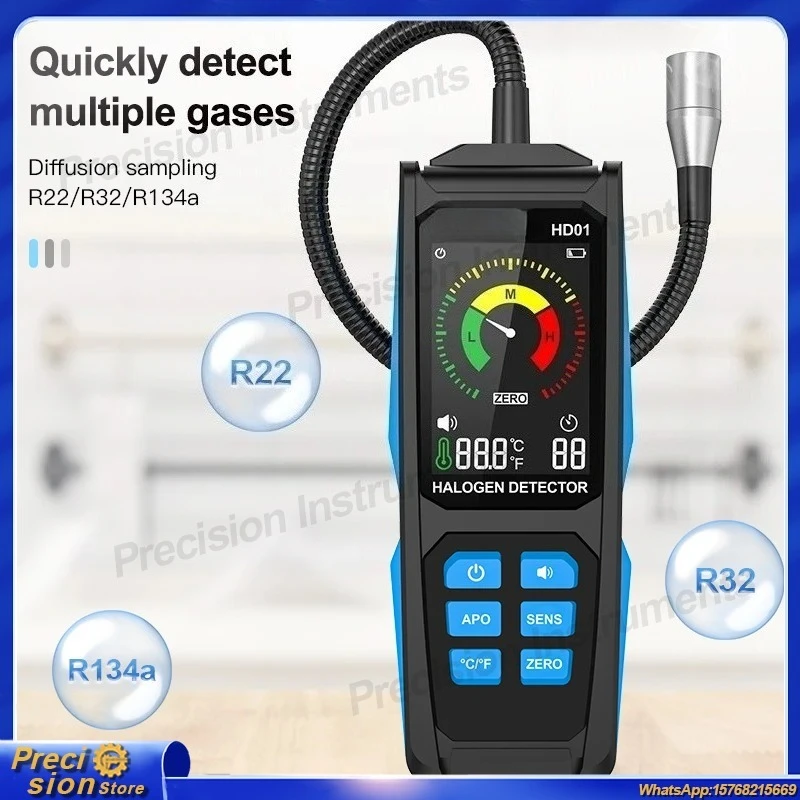 HD01 Freon Leak Detector for R22 R32 R134a Halogen Refrigerant Gas HVAC System Air Conditioner Tester High Sensitivity