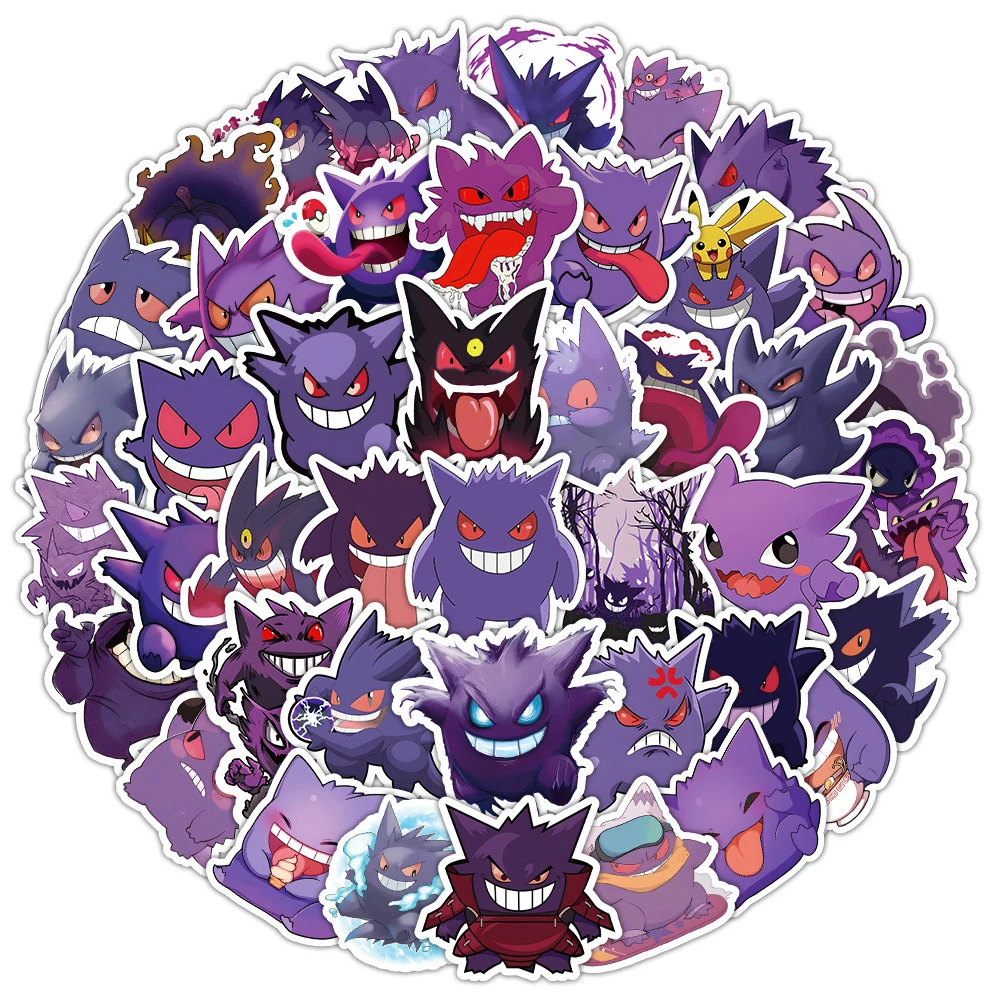 10/30/50 buah stiker kartun lucu Pokemon Gengar mainan stiker grafiti papan seluncur Laptop telepon DIY dekorasi stiker grafiti